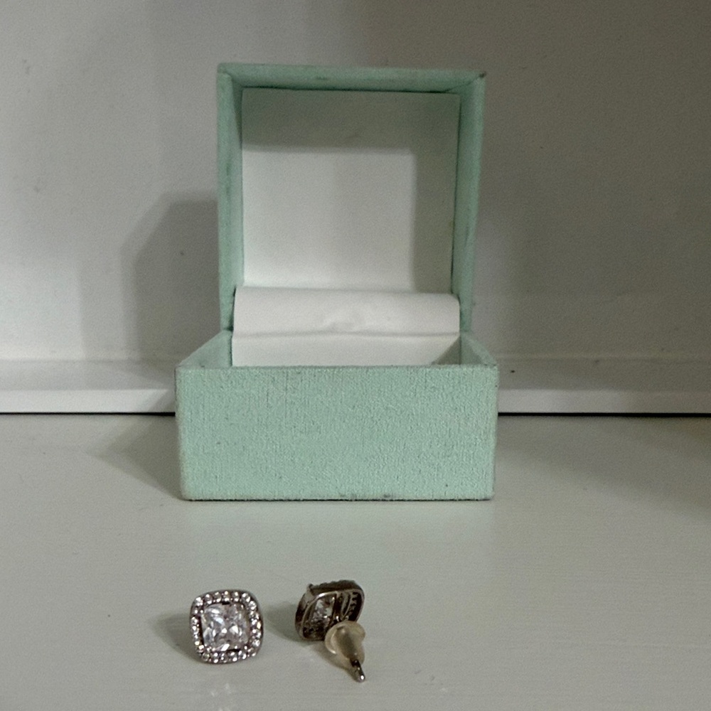 Crystal Halo Square Stud Earrings with Mint Gift Box